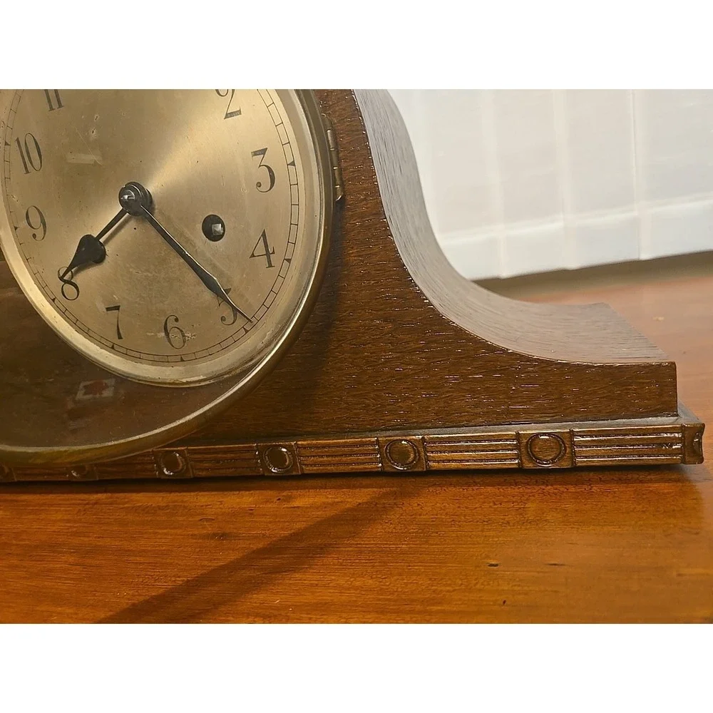 ANTIQUE NAPOLEON HAT CHIMING‎ MANTEL CLOCK  OAK CASE